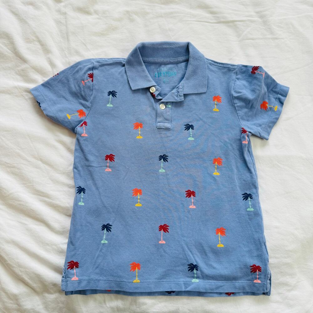 Crewcuts Boys Periwinkle Blue Polo Shirt Palm Tree Print Size 6/7